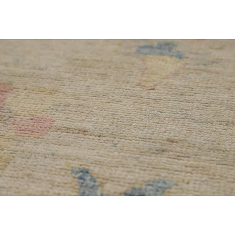Hand Knotted Oriental 100% Wool Carpet Transitional Floral Beige & Ivories Oushak Runner Rug - 11' 9'' X 2' 9''