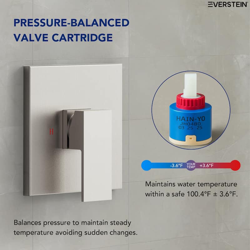 Square Shower System with 7 Spray Modes and Pressure Balance Valve
