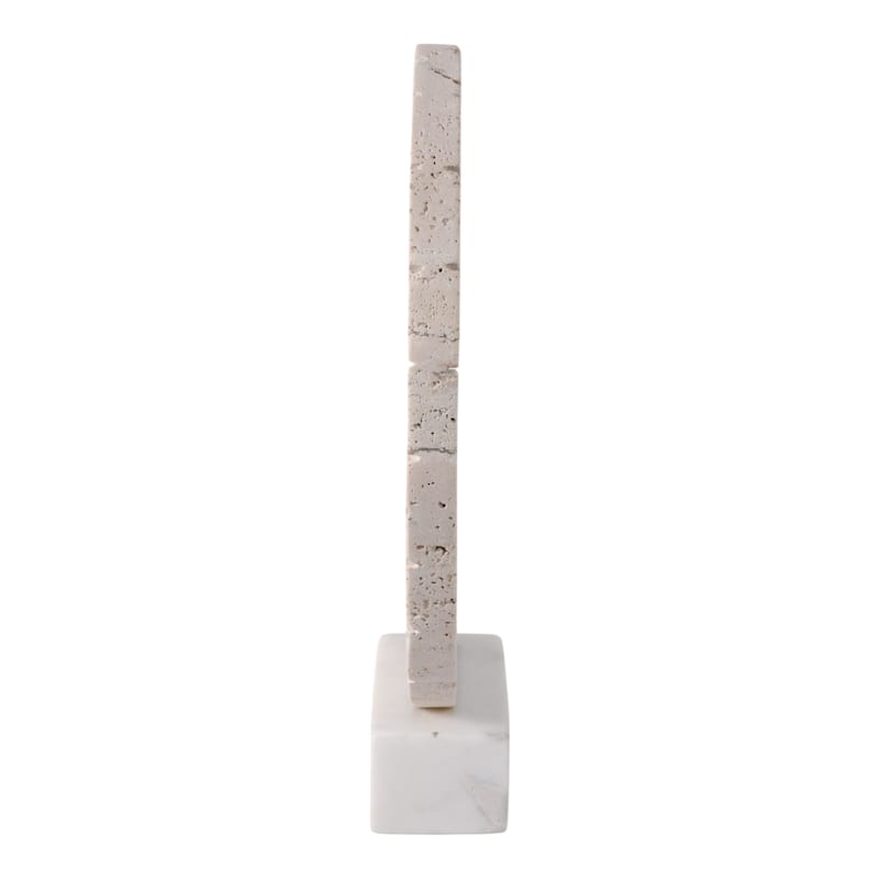 Travertine Marble Geometric Fan Modern Sculpture Decor - 11" Tan - 10" x 2" x 11"