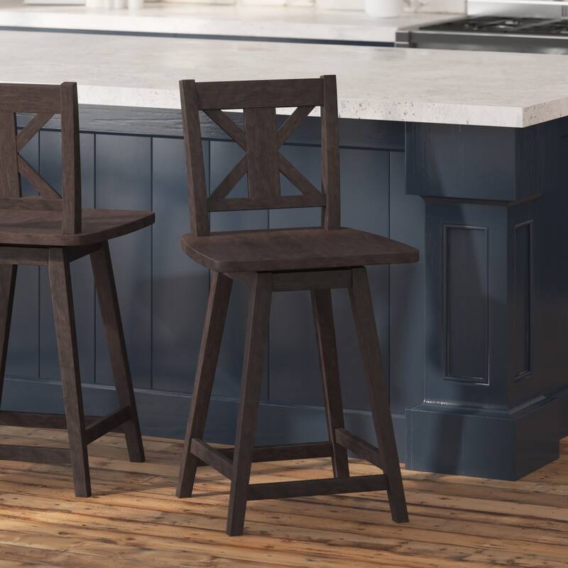 Modern Farmhouse Wooden Swivel Counter Stool - Gray Wash Walnut