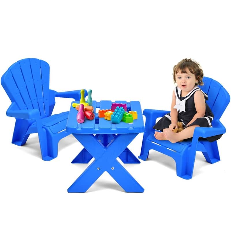 3-Piece Plastic Children Table Chair Set - Table size: 19.5'' x 16'' x 15'