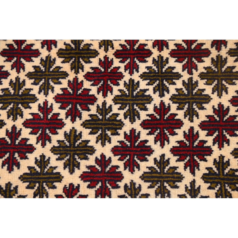 Geometric Traditional Balouch Persian Wool Runner Rug Hand-knotted - 3'5" x 6'9"