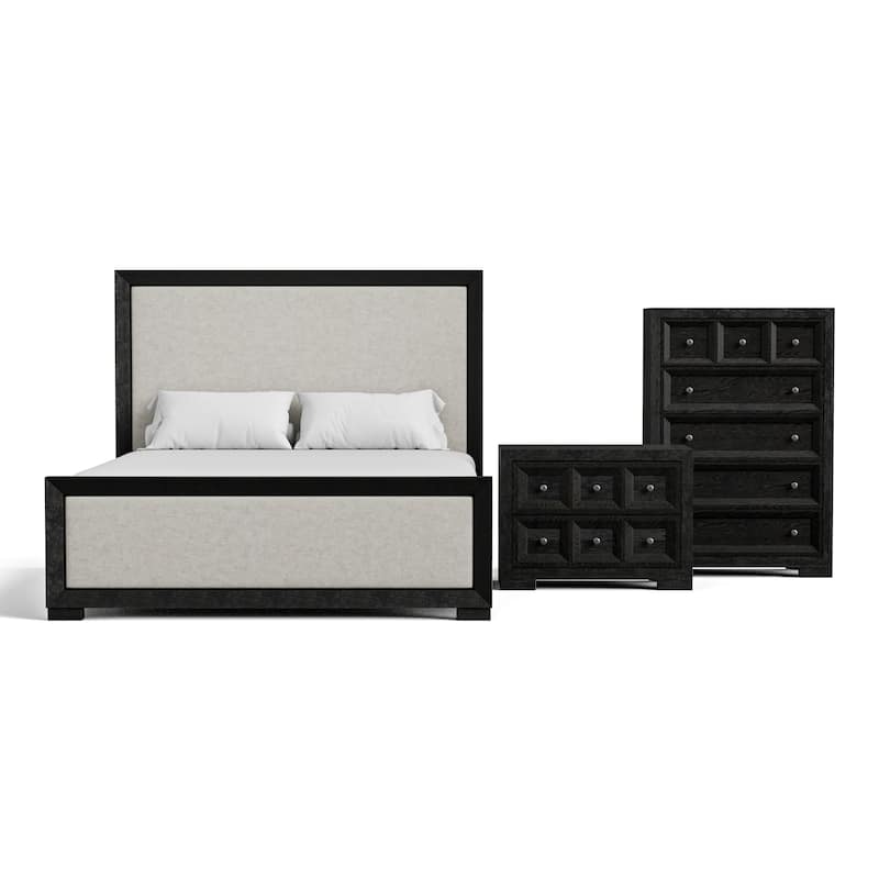 Furniture of America Durem II Modern 3-Piece Solid Wood Panel Bedroom Set with Oversized Nightstand and Chest