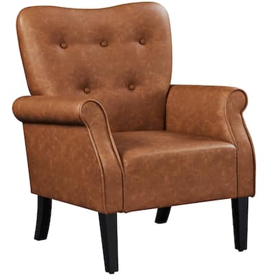 Yaheetech Modern Faux Leather Tufted Accent Armchair With Solid Wood Legs, Retro Brown - 29"×28.5"×37"