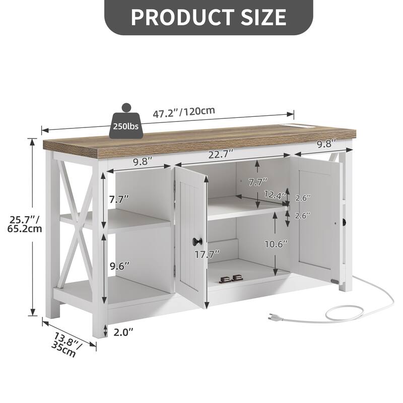 Moasis 47" Farmhouse TV Stand with Built-in Power Outlet, Entertainment Center with Storage for Living Room