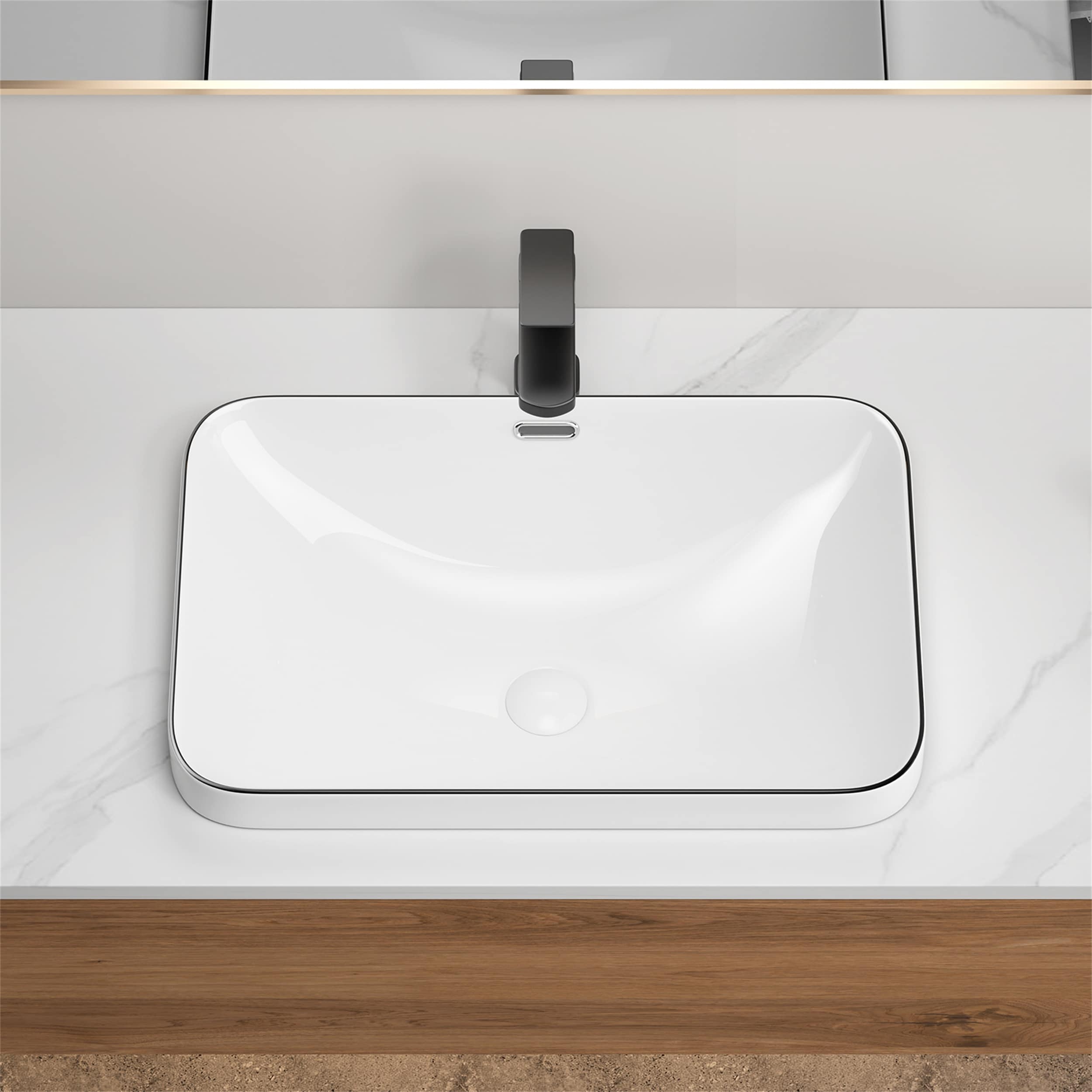 Undermount Ceramic Bathroom Sink, 22" x 15", 3 Styles, Easy-Clean
