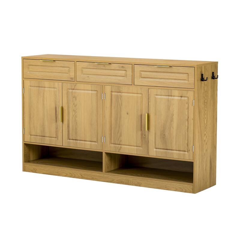Farmhouse Sideboard with 3 Drawers & 4 Doors, 59.1" Multi-Functional Storage Buffet with Adjustable Shelf