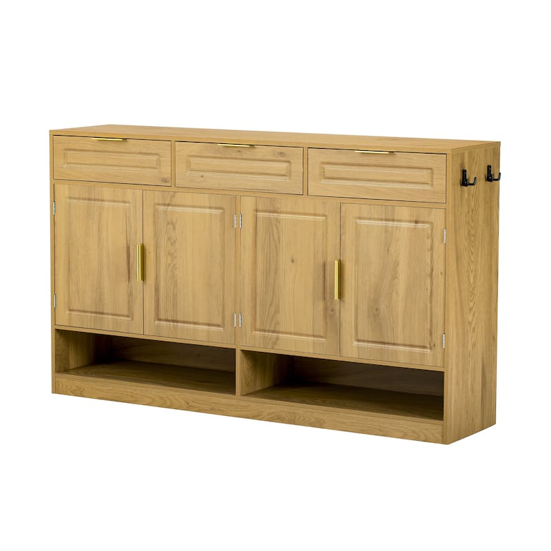 Sideboard with 4 Doors & 3 Drawers, Buffet Cabinet with Adjustable Shelf & Open Shelf, Multi-Functional Wooden Storage Cabinet