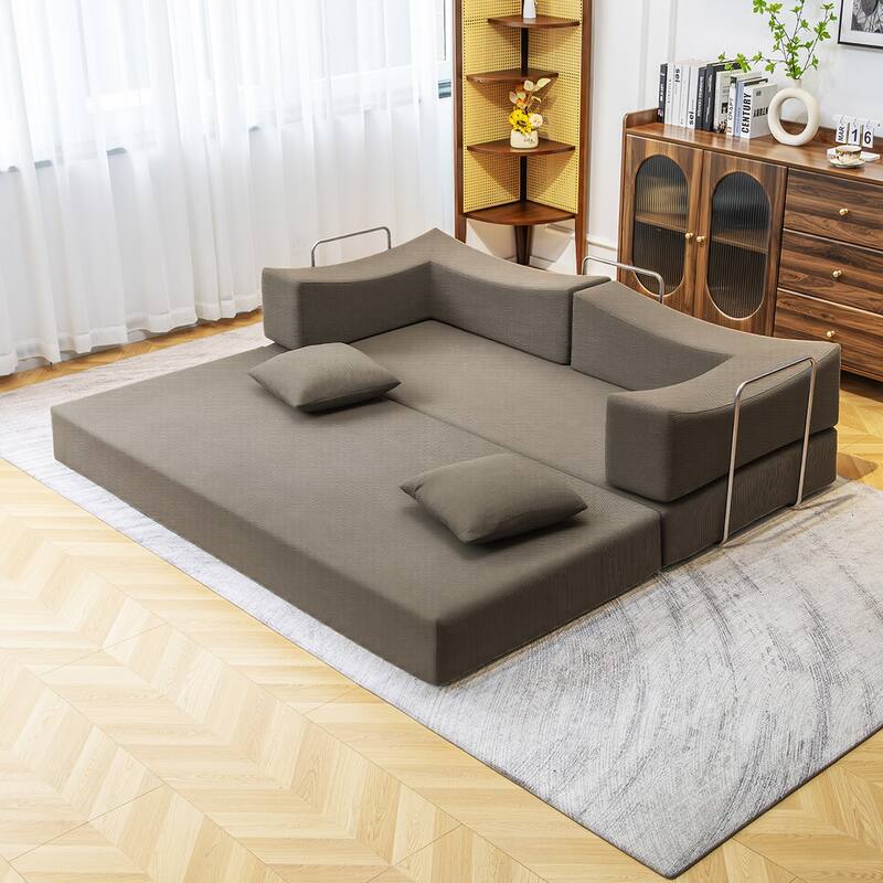 2-in-1 Convertible Sofa Bed, Memory Foam Mattress, No Assembly, Space-Saving for Living Room, Bedroom - Khaki