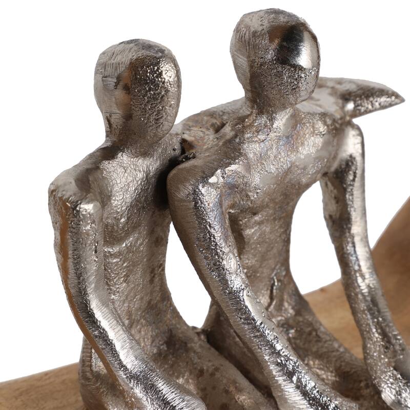 Decorative Figurine on Round Wooden Stand Sculpture