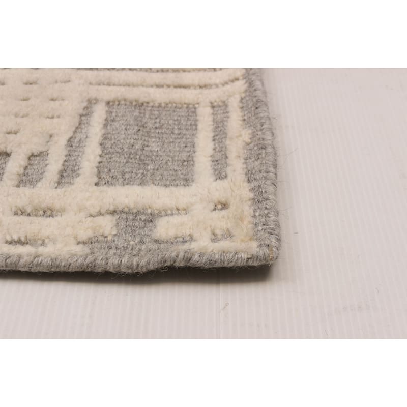 ECARPETGALLERY Hand-knotted Tangier Cream, Dark Grey Wool Rug - 8'0 x 10'4