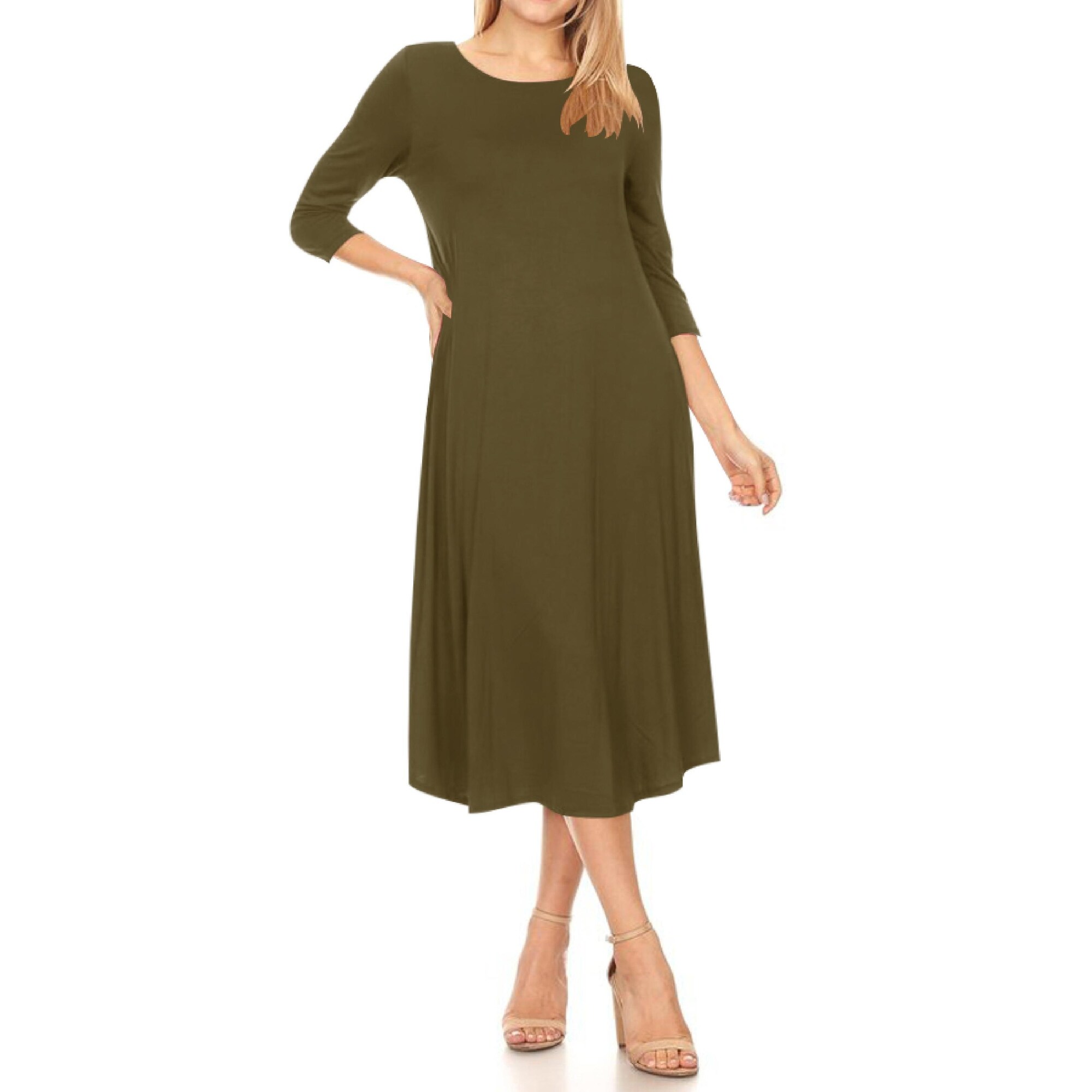 brown midi dress with sleeves