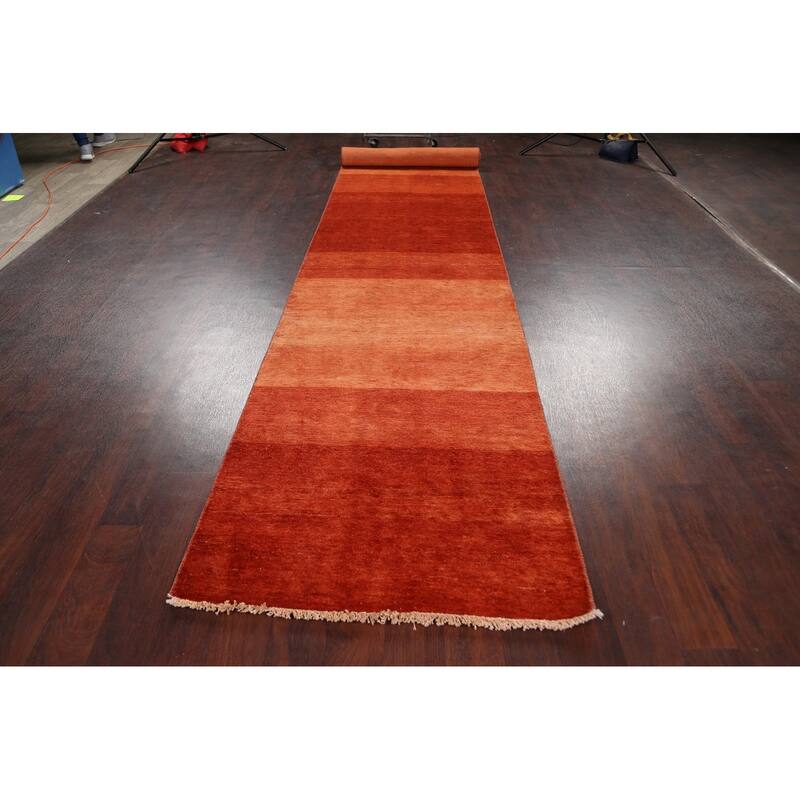 Striped Contemporary Oriental Gabbeh Kashkoli Runner Rug Wool Handmade - 3'1" x 16'6"