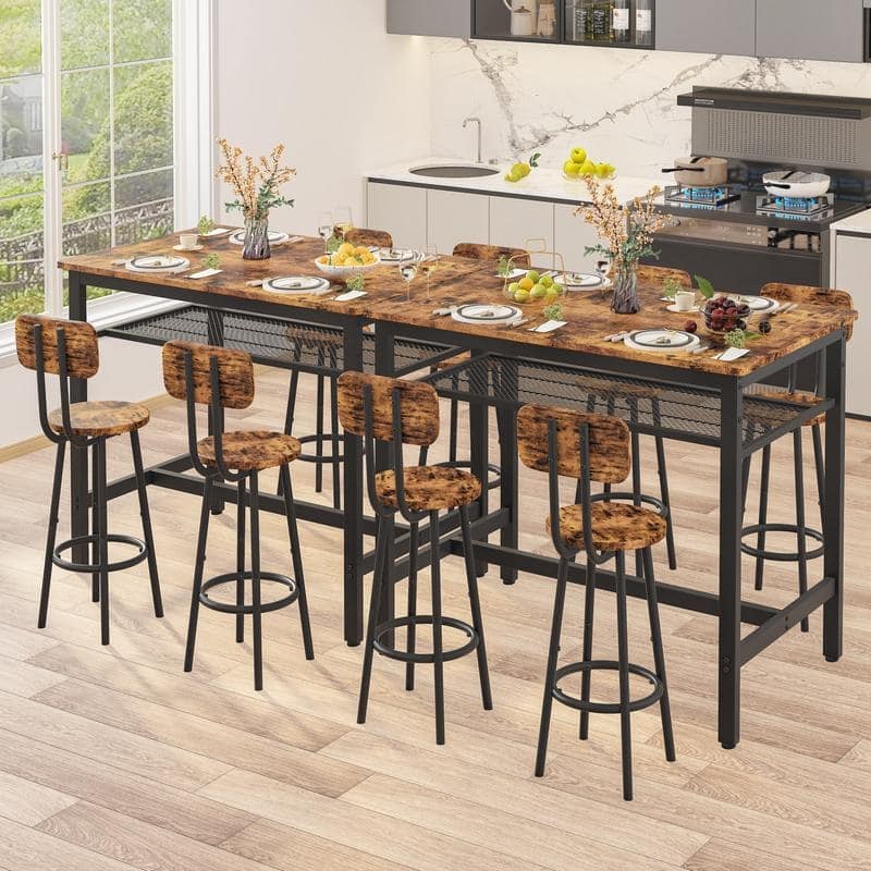 5-Piece Industrial Bar Table Set with Metal Shelf, Dining Set, Counter Height Table & 4 Bar Stools