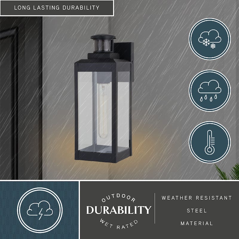 Kinzie Black Motion Sensor Dusk to Dawn Outdoor Wall Light Clear Glass
