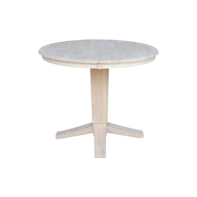 36" Solid Wood Round Top Pedestal Dining Table with 12 in Leaf