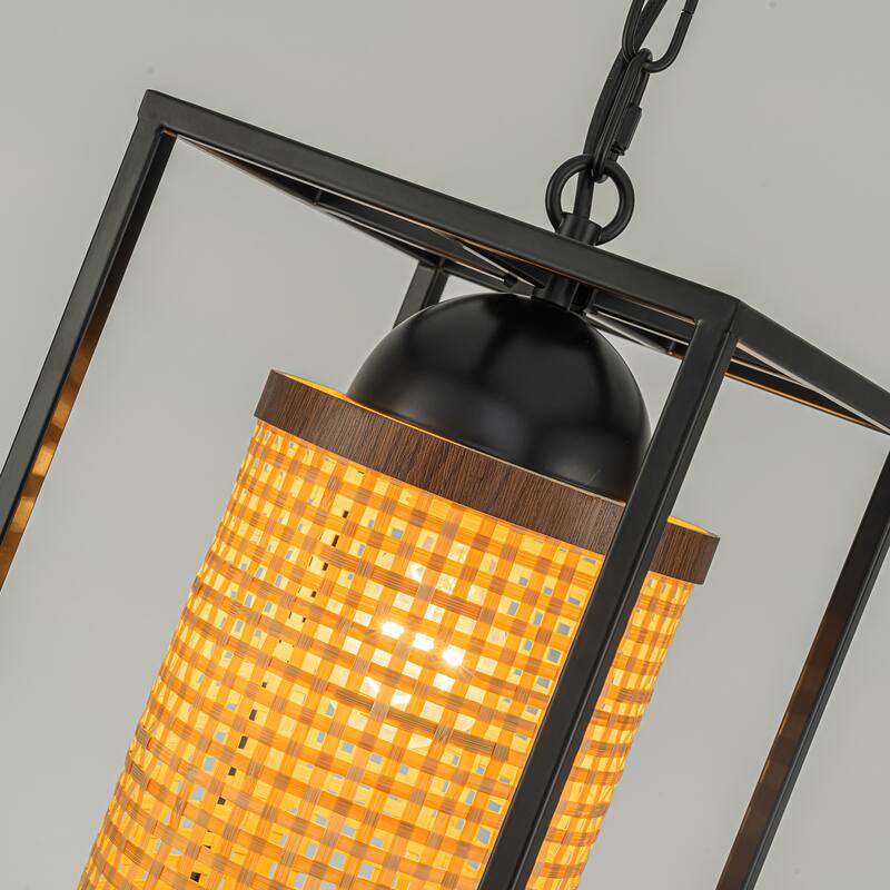 Nyla 1-Light Rattan Outdoor/Indoor Coastal Boho Lantern Pendant Light - 8" Wide