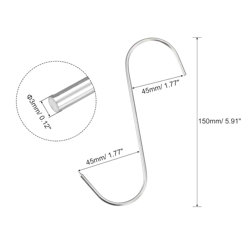 Meat Hooks, Stainless Steel S-Hook Meat Processing for Fish Beef 4Pcs - Silver Tone - 5.91", 0.12" Thick