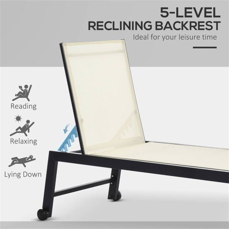 Outdoor Chaise Lounge Chair Adjustable Recliner Poolside Patio with Mesh Fabric and Steel Frame - 66.25" L x 28.25" W x 42.5" H
