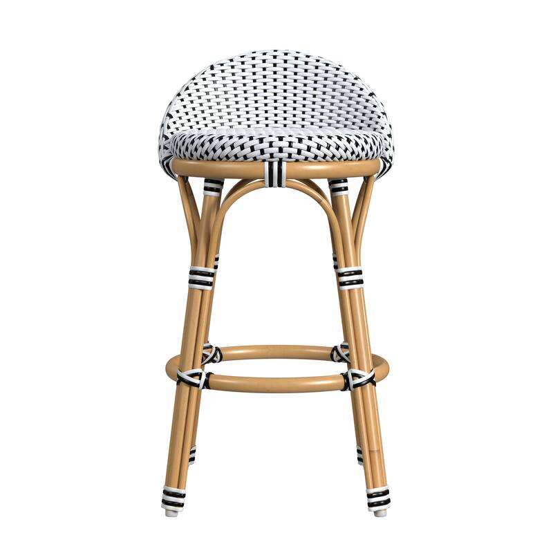 Tobias Outdoor Rattan and Metal Low Back Counter Stool