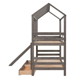 Antique Gray Twin over Twin Size Wood House Bed Bunk Bed with ...