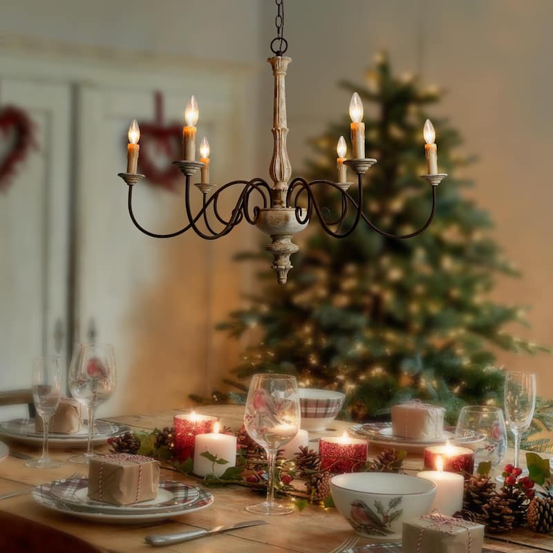Farmhouse 6-Light Wood Chandelier French Country Classic Light for Dining Room