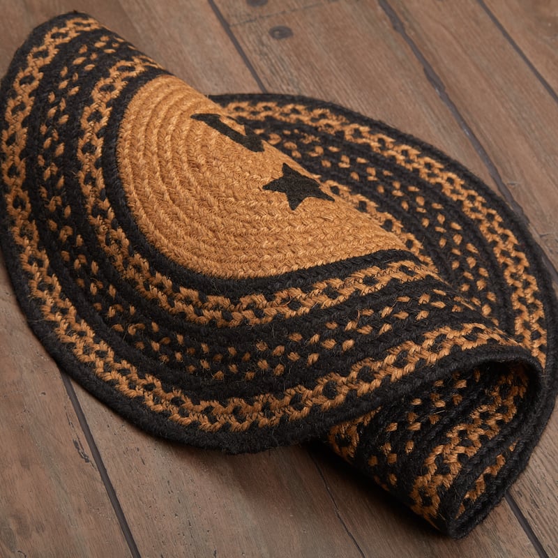 Farmhouse Jute Rug Oval Stencil Stars Welcome w/ Pad 20x30 - 20" x 30"