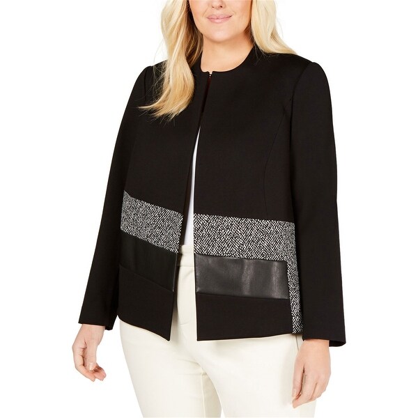Calvin Klein Womens Collarless Jacket, black, 24W. Opens flyout.