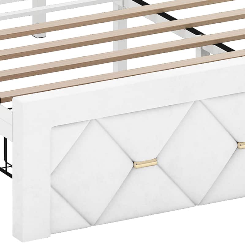 Farmhouse Bed Frame Upholstered Headboard Platform Bed with Charging Station