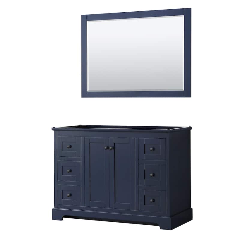 Avery 48-inch Single Vanity, No Top, No Sink, 46-inch Mirror - Dark Blue, Black Trim, No Top