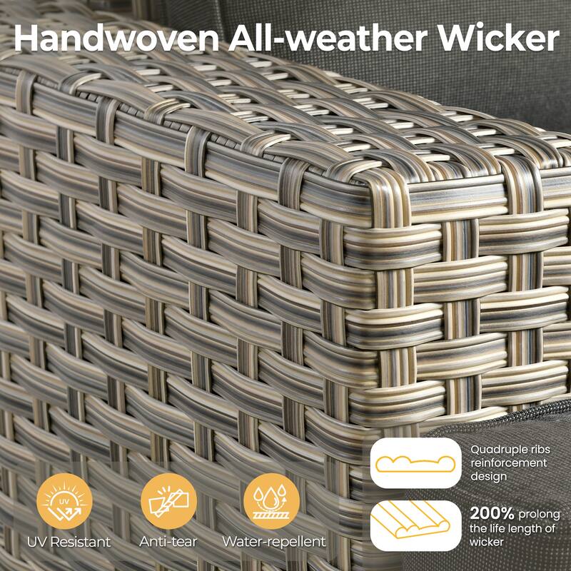 HOOOWOOO 10-piece Outdoor Wicker Wide Arm Patio Furniture Set with Fire Pit