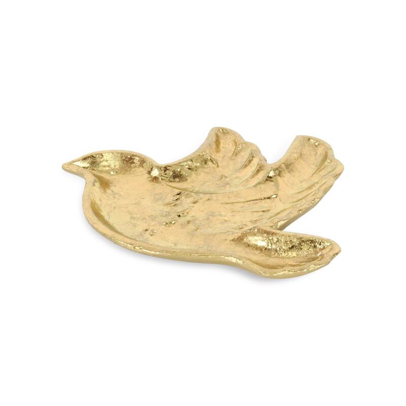 HomeRoots 7" Gold Cast Iron Dove Handmade Trinket Tray
