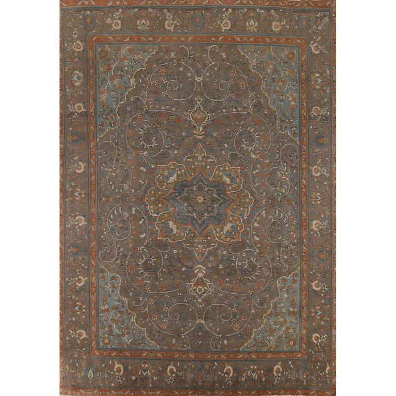Gray Tabriz Persian Vintage Area Rug Handmade Wool Carpet - 9'10"x 13'1"