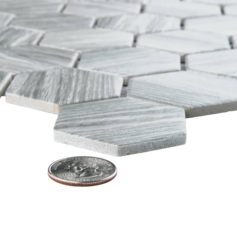 Merola Tile Llama 2" Hex Matte Silver Smoke 11-1/8" x 12-5/8" Porcelain Mosaic Floor and Wall Tile
