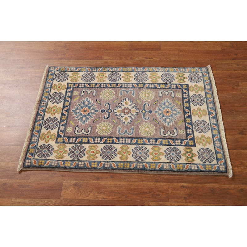Traditional Kazak Oriental Rug Handmade Grey Wool Carpet - 2'0"x 3'0"