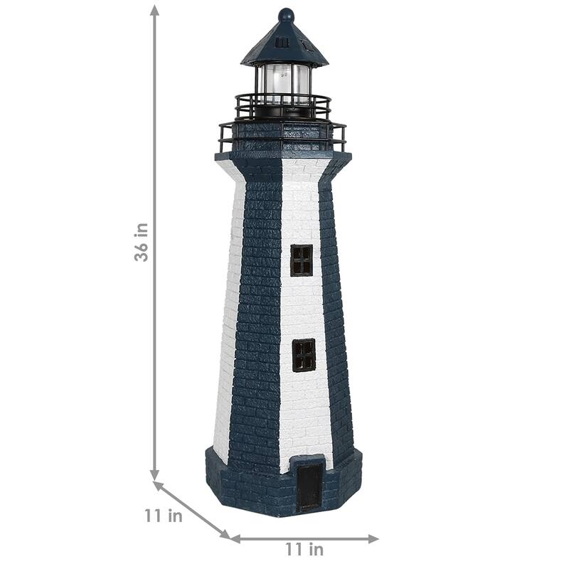 Sunnydaze Solar Striped LED Lighthouse Outdoor Decor - 36" - Blue