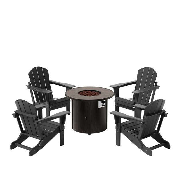 (4) Laguna Folding Adirondack Chairs with Fire Pit Table Set - Grey
