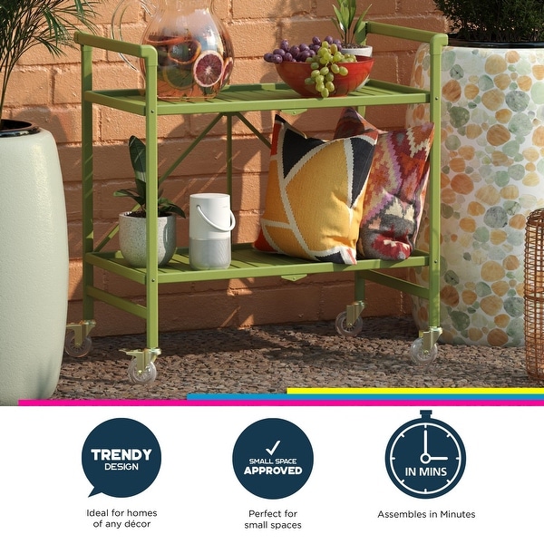 Cleo Slatted Folding Serving Cart, Indoor/Outdoor, Kiwi Green