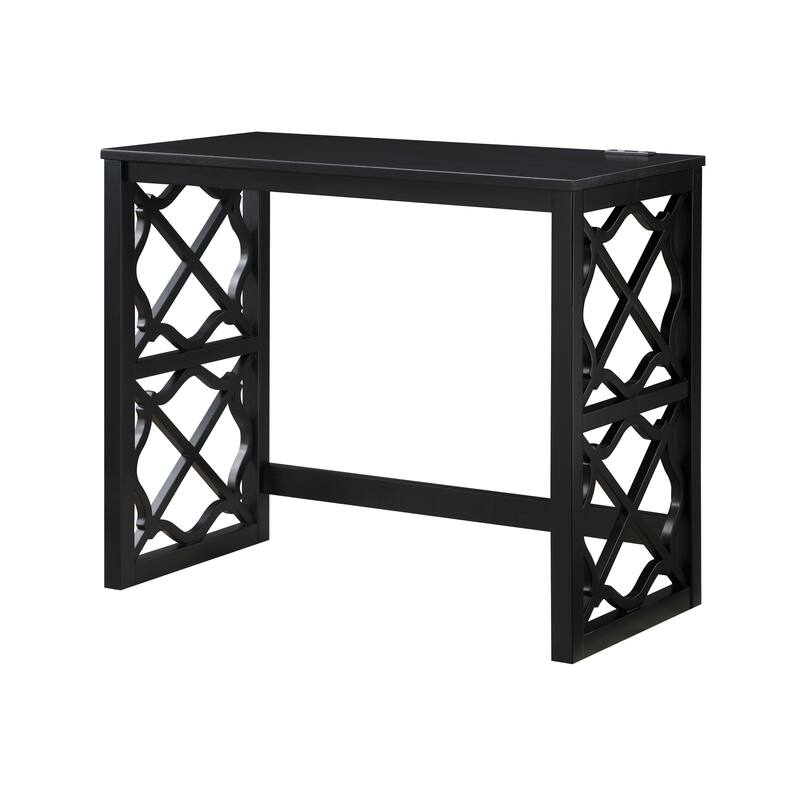 Desks and Stool Set 3pc Black Finish Rolling Desk with Casters, 2 Charging ports Home Office Furniture