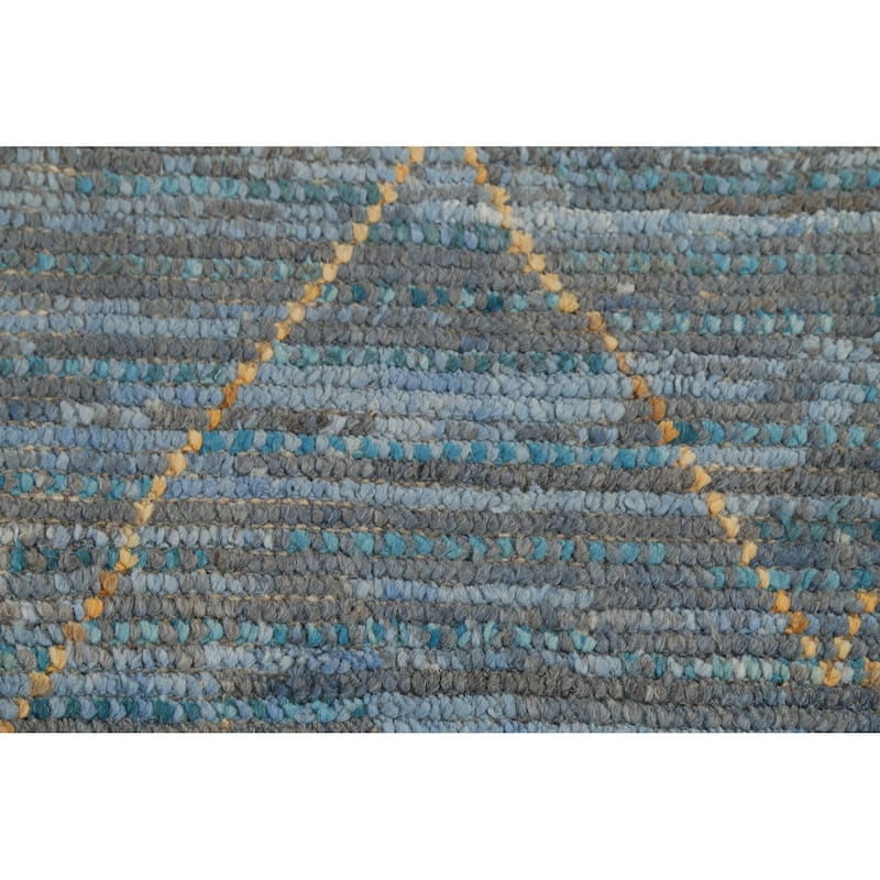 Trellis Blue Moroccan Oriental Runner Rug Hand-Knotted Wool Carpet - 4'0"x 12'3"