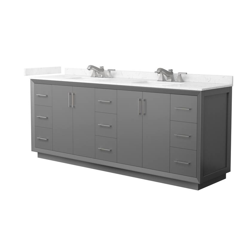 Wyndham Collection WCF4141-84D-VCA-US3MXX Strada 84" Free Standing - Dark Gray / Carrara Cultured Marble Top / Brushed