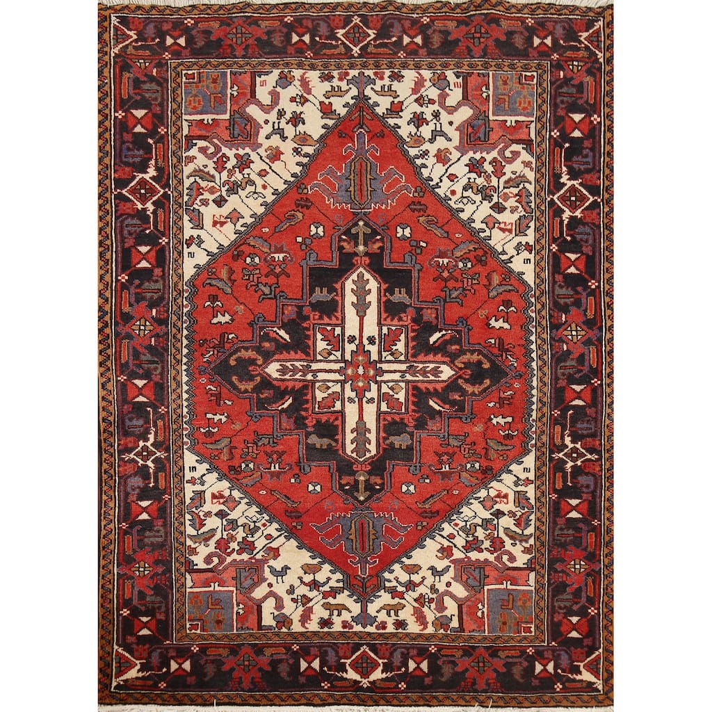 Geometric Heriz Persian Area Rug Handmade Wool Carpet - 5'0"x 6'3"