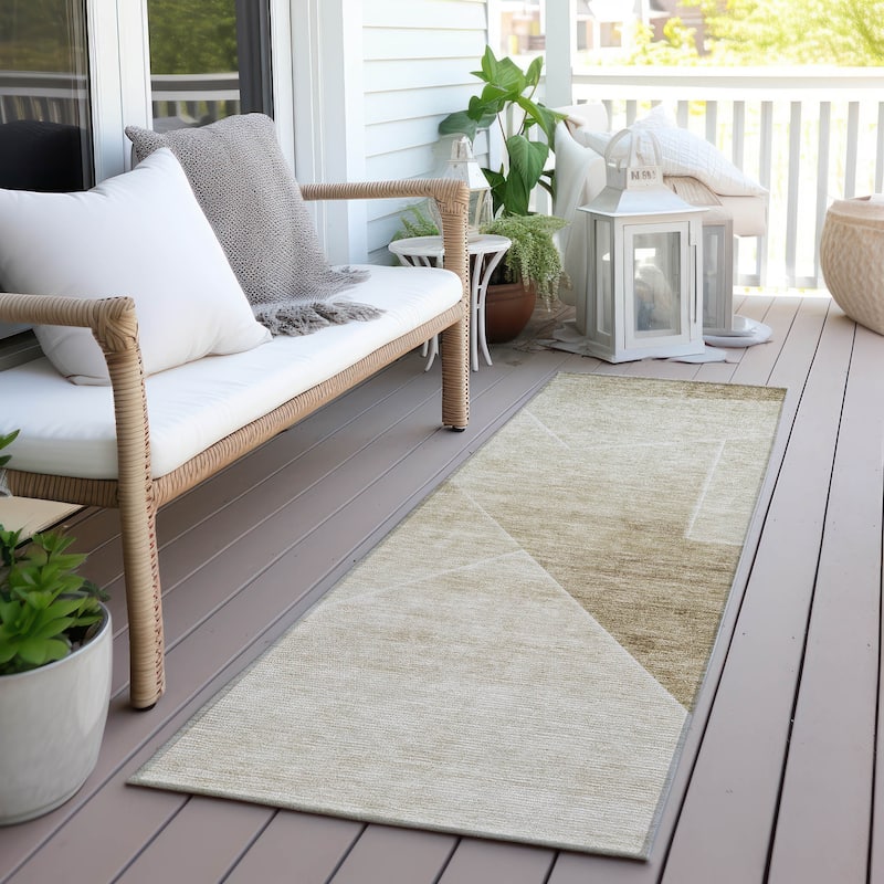 Machine Washable Indoor/ Outdoor Chantille Contemporary Abstract Rug - Beige - 2'3" x 7'6"