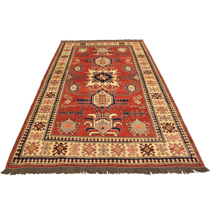 Southwestern Super Kazak Koa Rust/Beige Hand Knotted Wool Rug - 4'0'' x 6'2''