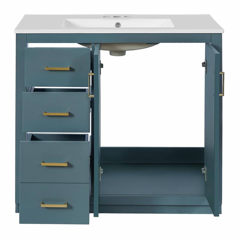 36'' Bathroom Vanity with Ceramic Sink Combo, Solid Wood Frame Bathroom Storage Cabinet