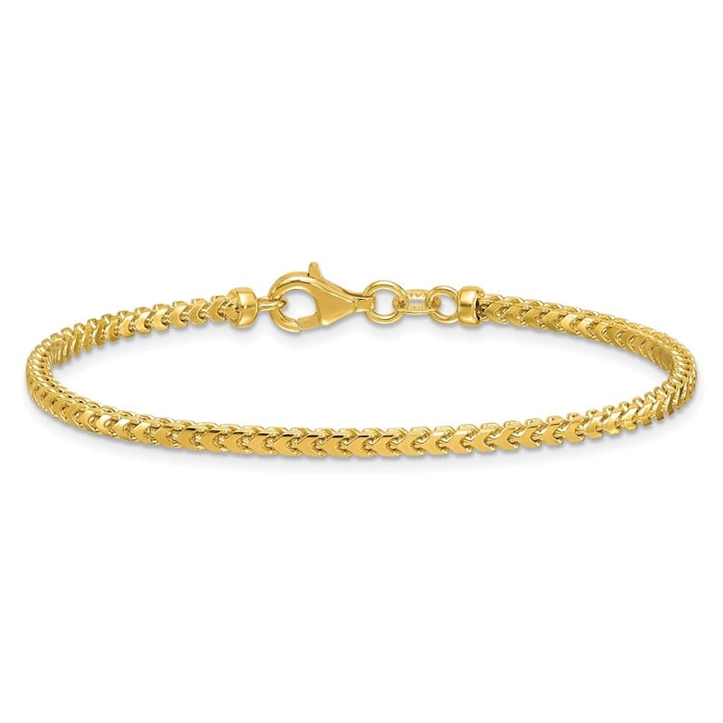 Curata Solid 18k Yellow Gold Italian 7.5" 2.4mm Wide Woven Franco Chain Bracelet