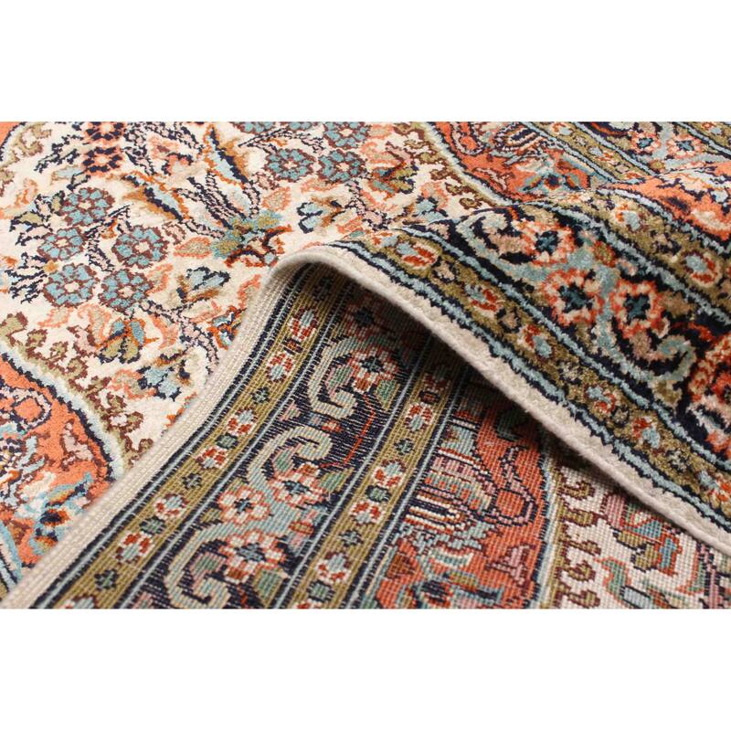 ECARPETGALLERY Hand-knotted Kashmir Cream Viscose Rug - 1'8 x 3'2