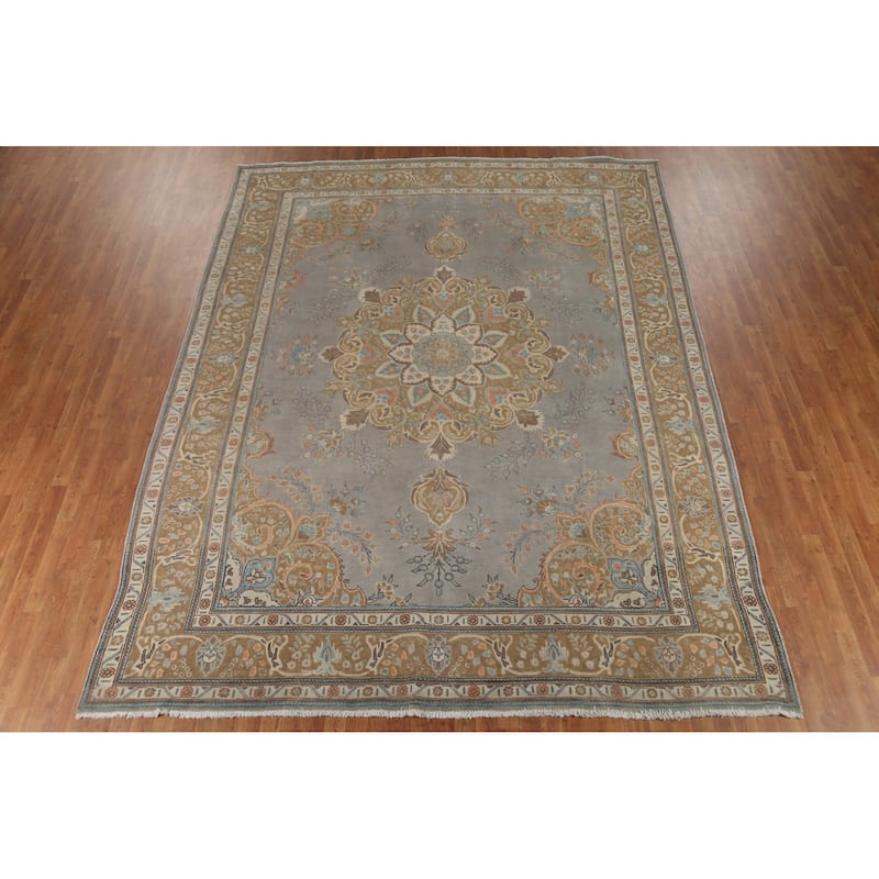 Gray Tabriz Persian Vintage Area Rug Handmade Wool Carpet - 9'5"x 12'5"