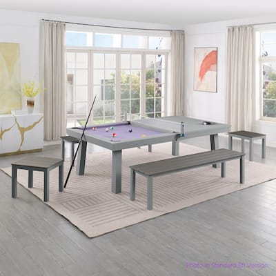 Laguna Indoor/Outdoor 8ft Slate Pool Table 6-Seater Dining Set with 4 Benches & Accessories, Cement Finish