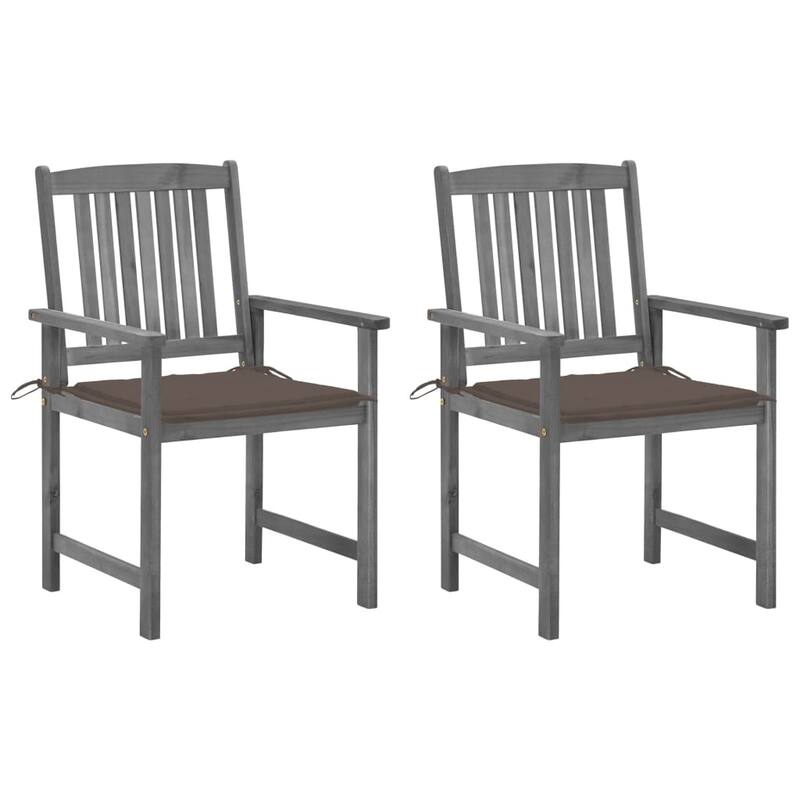 vidaXL Patio Chairs Outdoor Chair with Cushions for Deck Solid Wood Acacia - 2-Piece Sets - Grey